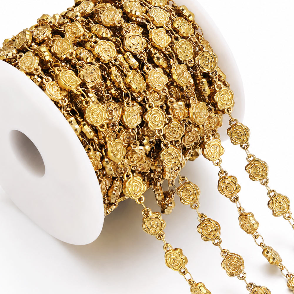 Chain Roll Cable - 1M Paslanmaz Çelik Dokulu Gül Çiçeği