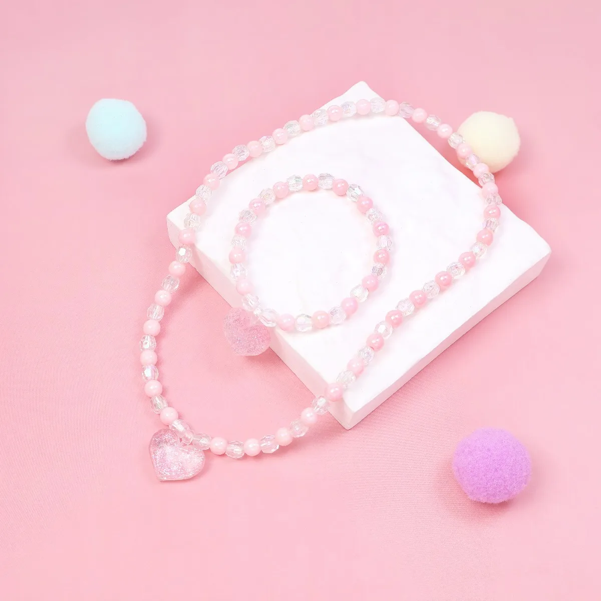 Jewelry Making Kits For Girls - Pembe Işıltılı Kalp Boncuklu Takı Seti